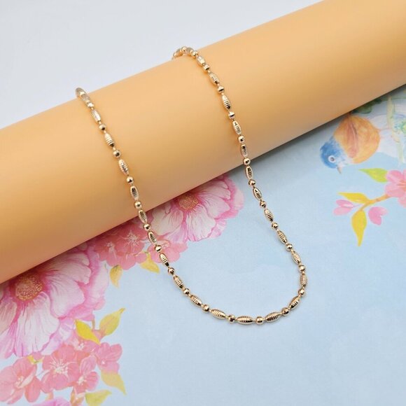 Rose Gold Polished Bead Necklace in 18K Gold Plated Finish - 50cm, XPNL0072 - Picture 1 of 12